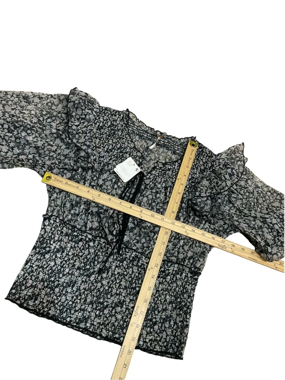 Free People NWT Floral Smocked Peplum Blouse Black Ivory Size M
